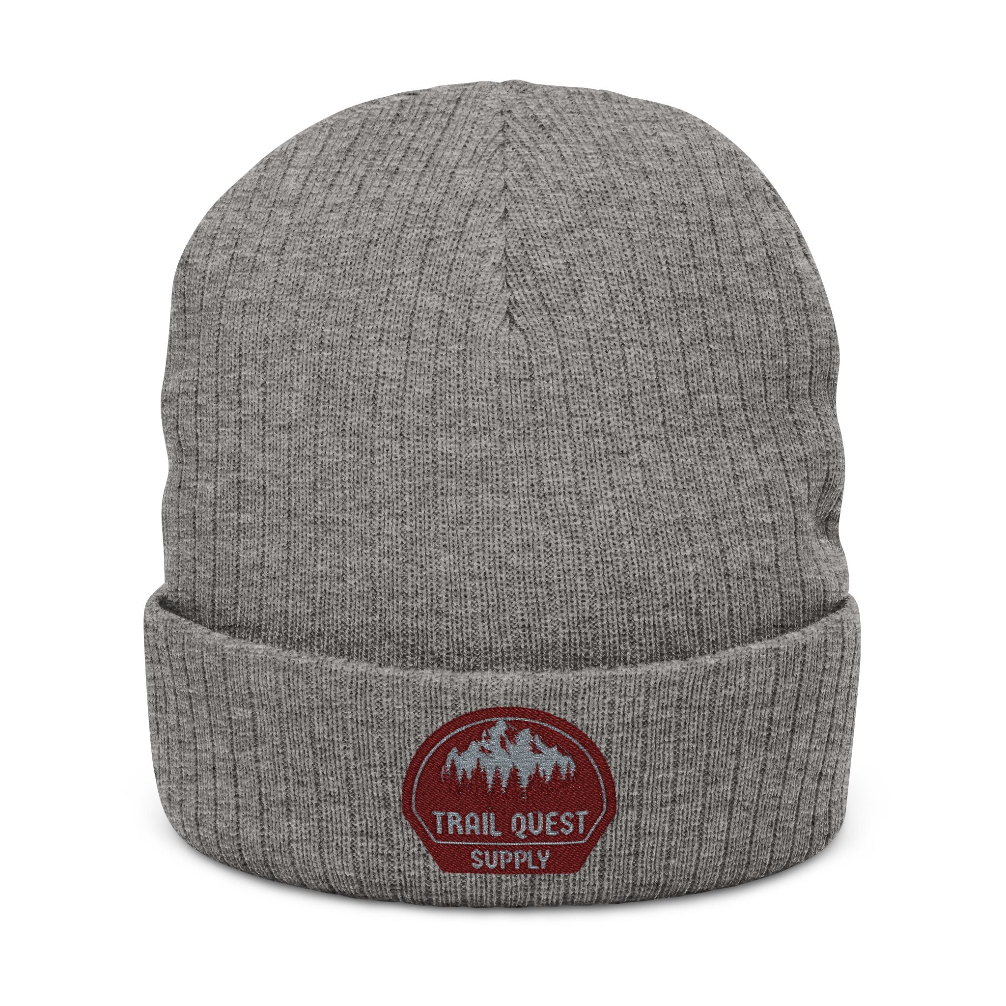 Embroidered Ribbed Knit Beanie — Trail Quest Supply Patch