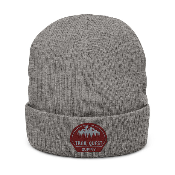 Embroidered Ribbed Knit Beanie — Trail Quest Supply Patch