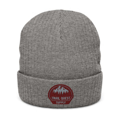 Embroidered Ribbed Knit Beanie — Trail Quest Supply Patch