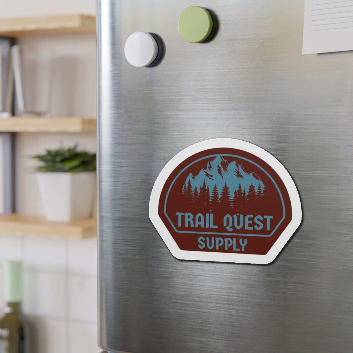 Trail Quest Supply Die-Cut Magnet — Outdoor Adventure Mountain Sticker for Camping & Hiking Gear
