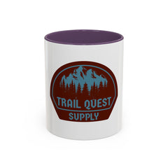 Trail Quest Supply Coffee Mug — Outdoor Adventure Mountain & Pine Trees Accent Mug (11/15oz)