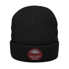 Embroidered Ribbed Knit Beanie — Trail Quest Supply Patch