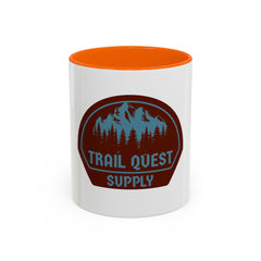Trail Quest Supply Coffee Mug — Outdoor Adventure Mountain & Pine Trees Accent Mug (11/15oz)