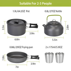 12PCS Aluminum Camping Cookware Pot Kettle Set