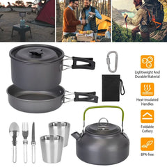 12PCS Aluminum Camping Cookware Pot Kettle Set
