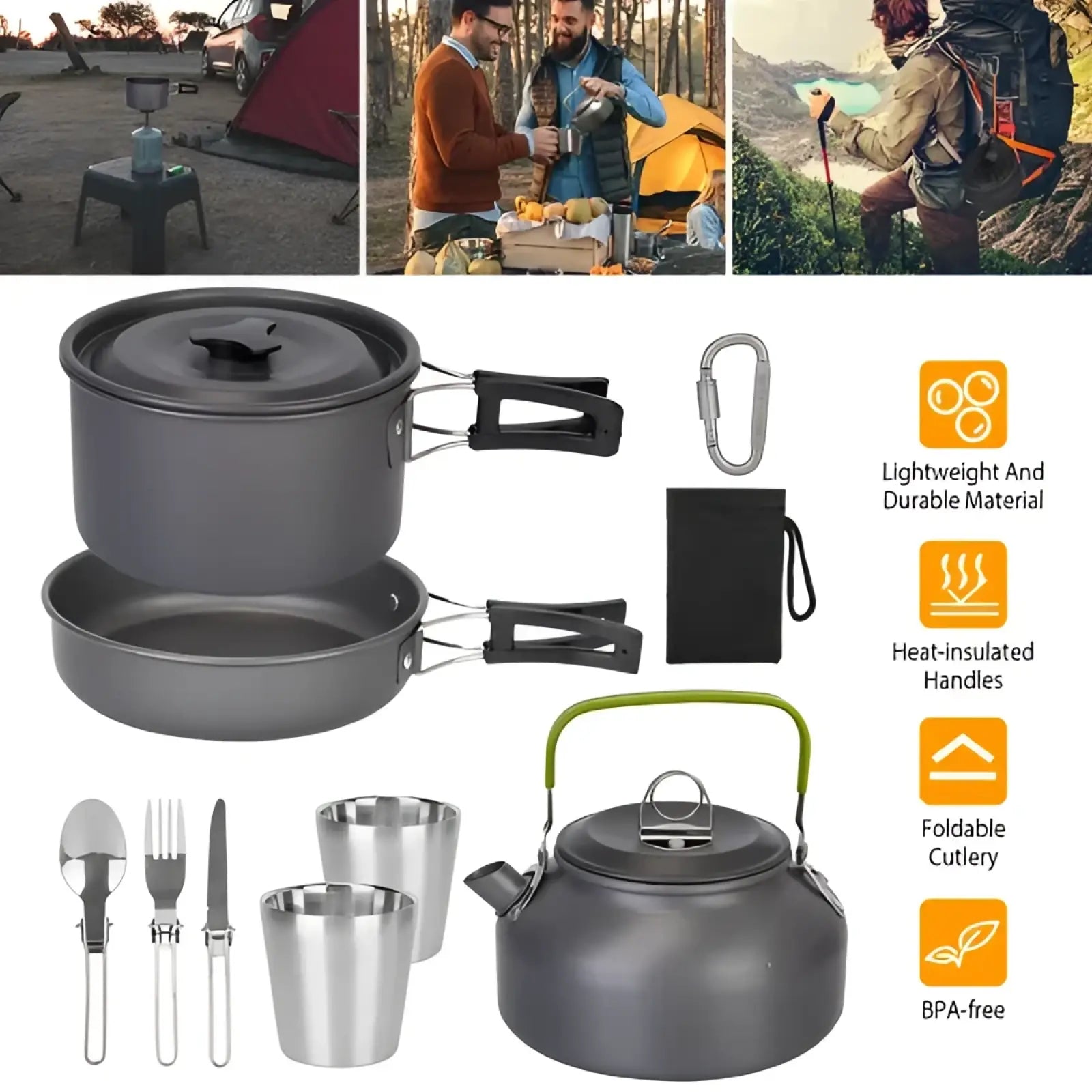 12PCS Aluminum Camping Cookware Pot Kettle Set