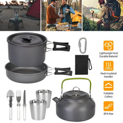 12PCS Aluminum Camping Cookware Pot Kettle Set