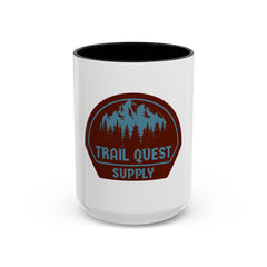 Trail Quest Supply Coffee Mug — Outdoor Adventure Mountain & Pine Trees Accent Mug (11/15oz)