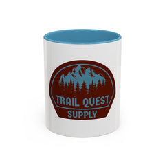 Trail Quest Supply Coffee Mug — Outdoor Adventure Mountain & Pine Trees Accent Mug (11/15oz)