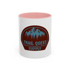 Trail Quest Supply Coffee Mug — Outdoor Adventure Mountain & Pine Trees Accent Mug (11/15oz)