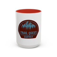 Trail Quest Supply Coffee Mug — Outdoor Adventure Mountain & Pine Trees Accent Mug (11/15oz)