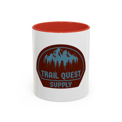 Trail Quest Supply Coffee Mug — Outdoor Adventure Mountain & Pine Trees Accent Mug (11/15oz)