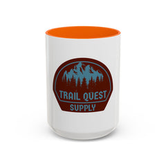 Trail Quest Supply Coffee Mug — Outdoor Adventure Mountain & Pine Trees Accent Mug (11/15oz)