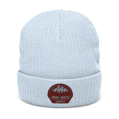 Embroidered Ribbed Knit Beanie — Trail Quest Supply Patch