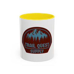 Trail Quest Supply Coffee Mug — Outdoor Adventure Mountain & Pine Trees Accent Mug (11/15oz)