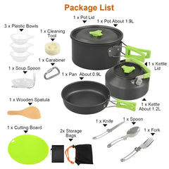 16pcs Camping Cookware Set with Kettle and Stove Pot