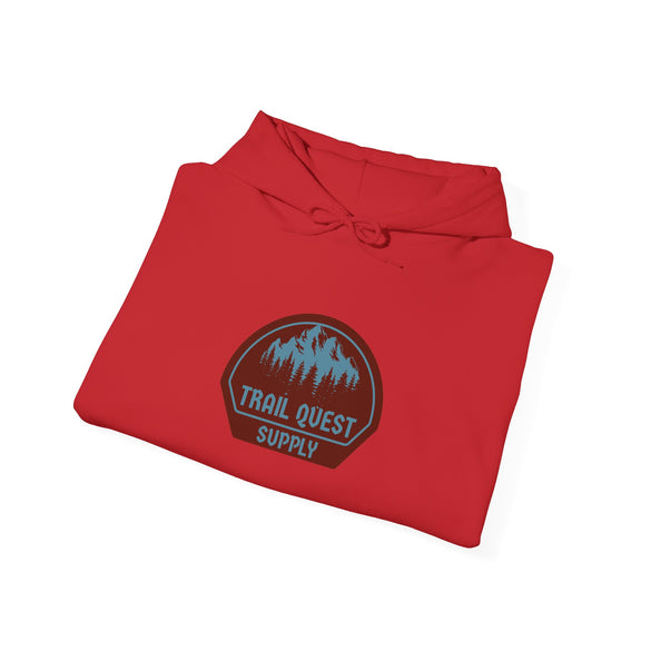 Trail Quest Supply Hoodie — Outdoor Adventure Mountain Logo Sweatshirt