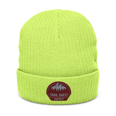 Embroidered Ribbed Knit Beanie — Trail Quest Supply Patch