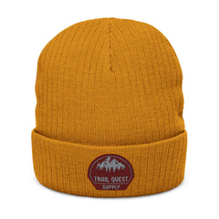 Embroidered Ribbed Knit Beanie — Trail Quest Supply Patch