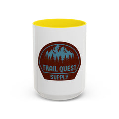 Trail Quest Supply Coffee Mug — Outdoor Adventure Mountain & Pine Trees Accent Mug (11/15oz)