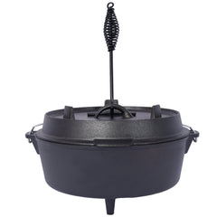 ast iron Dutch oven with lid, outdoor camping deep pot, used for camping, cooking, barbecue and leg rest,6 quarts