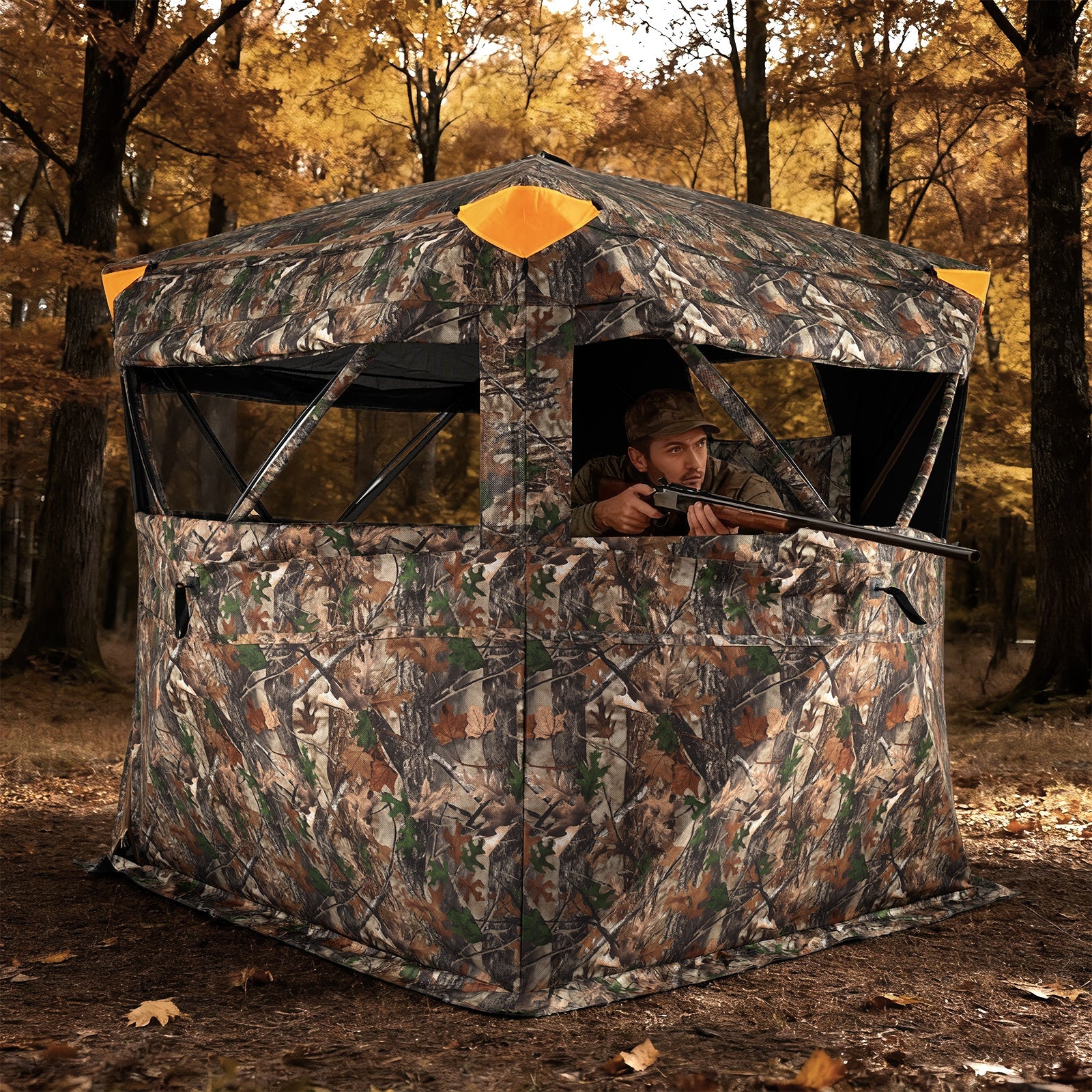3-4 Person Hunting Blind 270¬∞ See-Through Pop-up Ground Blind with Full-Open Swing Door