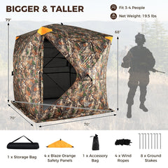 3-4 Person Hunting Blind 270¬∞ See-Through Pop-up Ground Blind with Full-Open Swing Door