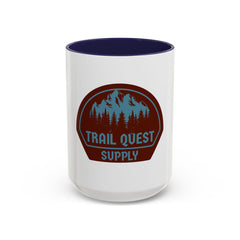 Trail Quest Supply Coffee Mug — Outdoor Adventure Mountain & Pine Trees Accent Mug (11/15oz)