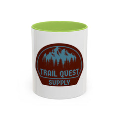 Trail Quest Supply Coffee Mug — Outdoor Adventure Mountain & Pine Trees Accent Mug (11/15oz)