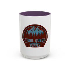 Trail Quest Supply Coffee Mug — Outdoor Adventure Mountain & Pine Trees Accent Mug (11/15oz)