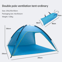 Quick Open Beach Tent 3-Vented Outdoor Sun Shelter