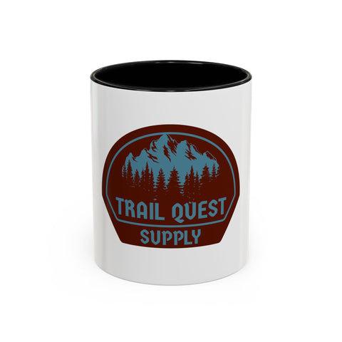 Trail Quest Supply Coffee Mug — Outdoor Adventure Mountain & Pine Trees Accent Mug (11/15oz)