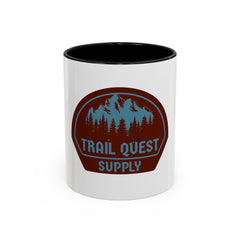 Trail Quest Supply Coffee Mug — Outdoor Adventure Mountain & Pine Trees Accent Mug (11/15oz)
