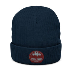 Embroidered Ribbed Knit Beanie — Trail Quest Supply Patch
