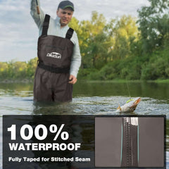 DikaSun Lightweight Bootfoot Chest Waders with Boots — Men & Women Fishing Waders for Duck Hunting & Fly Fishing (US Sizes, Brown)