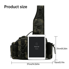 Men's Fishing Backpack: Equipped with bait box, equipment storage bag, pole holder, sling & shoulder bag design.