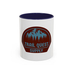 Trail Quest Supply Coffee Mug — Outdoor Adventure Mountain & Pine Trees Accent Mug (11/15oz)