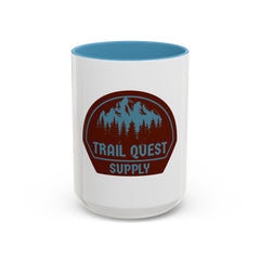 Trail Quest Supply Coffee Mug — Outdoor Adventure Mountain & Pine Trees Accent Mug (11/15oz)
