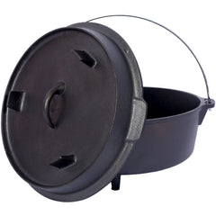 ast iron Dutch oven with lid, outdoor camping deep pot, used for camping, cooking, barbecue and leg rest,6 quarts