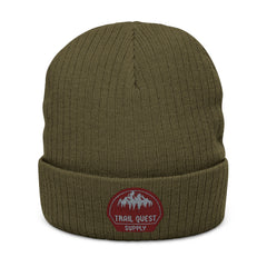 Embroidered Ribbed Knit Beanie — Trail Quest Supply Patch