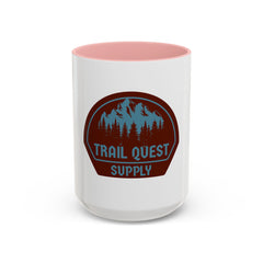 Trail Quest Supply Coffee Mug — Outdoor Adventure Mountain & Pine Trees Accent Mug (11/15oz)
