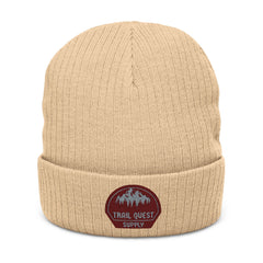Embroidered Ribbed Knit Beanie — Trail Quest Supply Patch
