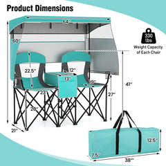 Double Beach Chair with Adjustable Canopy and 3 -Side Shading Curtains
