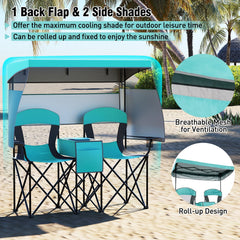 Double Beach Chair with Adjustable Canopy and 3 -Side Shading Curtains