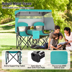 Double Beach Chair with Adjustable Canopy and 3 -Side Shading Curtains