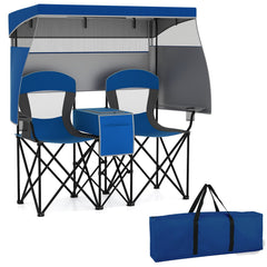 Double Beach Chair with Adjustable Canopy and 3 -Side Shading Curtains