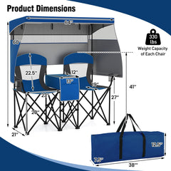 Double Beach Chair with Adjustable Canopy and 3 -Side Shading Curtains