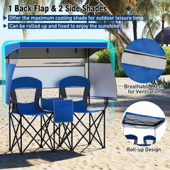 Double Beach Chair with Adjustable Canopy and 3 -Side Shading Curtains
