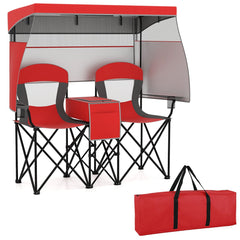 Double Beach Chair with Adjustable Canopy and 3 -Side Shading Curtains
