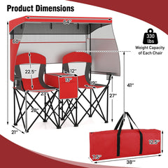 Double Beach Chair with Adjustable Canopy and 3 -Side Shading Curtains